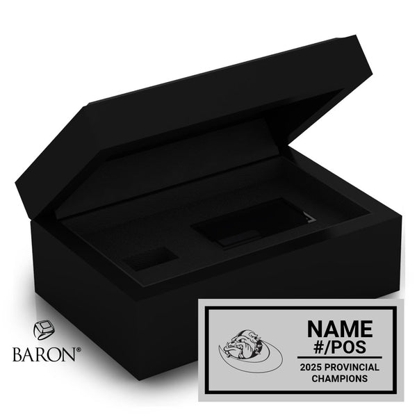 North Bay Bulldogs U12 Football 2025 Championship Black Standard Window Ring Box