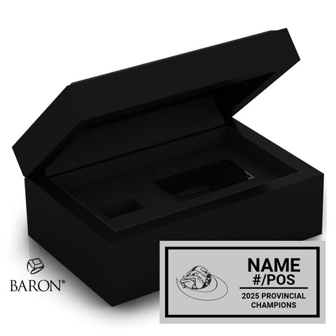 North Bay Bulldogs U12 Football 2025 Championship Black Standard Window Ring Box
