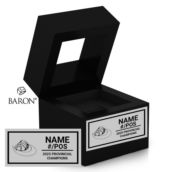 North Bay Bulldogs U12 Football 2025 Championship Black Window Ring Box
