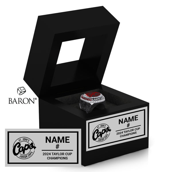 St. John’s Jr. Caps Hockey 2024Championship Black Window Ring Box