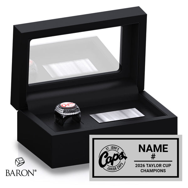 St. John’s Jr. Caps Hockey 2026 Championship Black Standard Window Ring Box