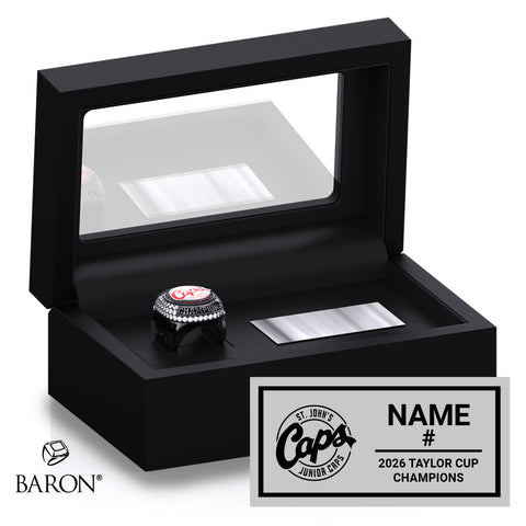 St. John’s Jr. Caps Hockey 2026 Championship Black Standard Window Ring Box