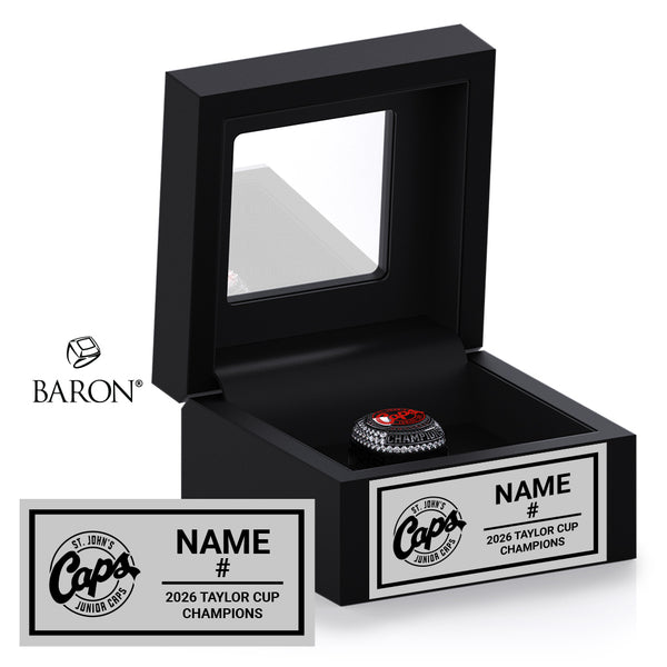 St. John’s Jr. Caps Hockey 2026 Championship Black Window Ring Box