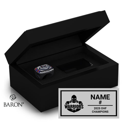 Stratford Warriors U18A OHF Hockey 2025 Championship Black Standard Window Ring Box