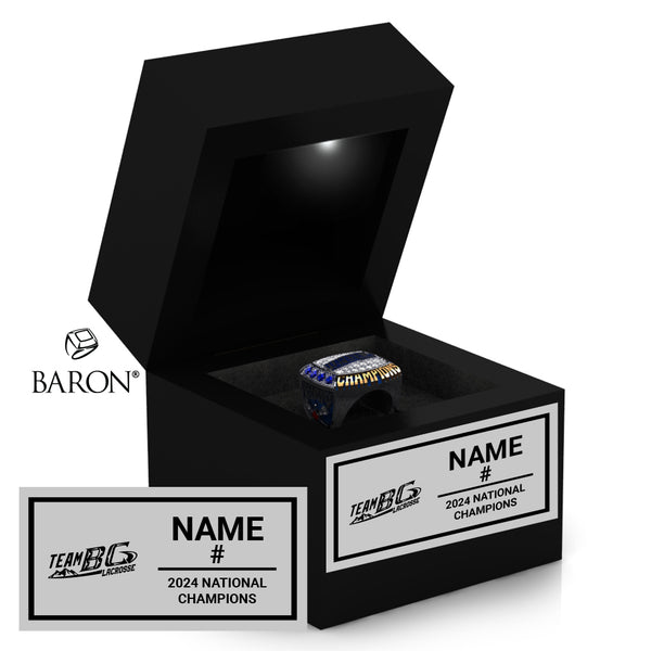 Team BC Lacrosse 2024 U17 Tackaberry Trophy Championship Black LED Ring Box