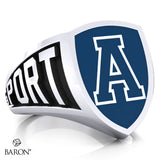 Aquinas High School Athletic Shield Signet Class Ring (Durlium, Sterling Silver, 10kt White Gold)