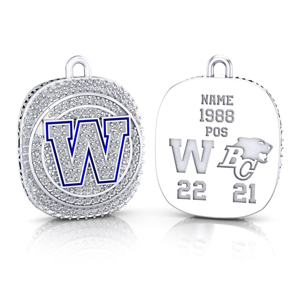 Winnipeg Blue Bombers Alumni Grey Cup Commemorative Ring Top Pendant - Design 2.8 (Durilium / 6KT Gold / 10KT Gold)