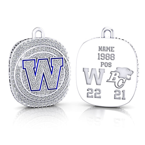 Winnipeg Blue Bombers Alumni Grey Cup Commemorative Ring Top Pendant - Design 2.8 (Durilium / 6KT Gold / 10KT Gold)